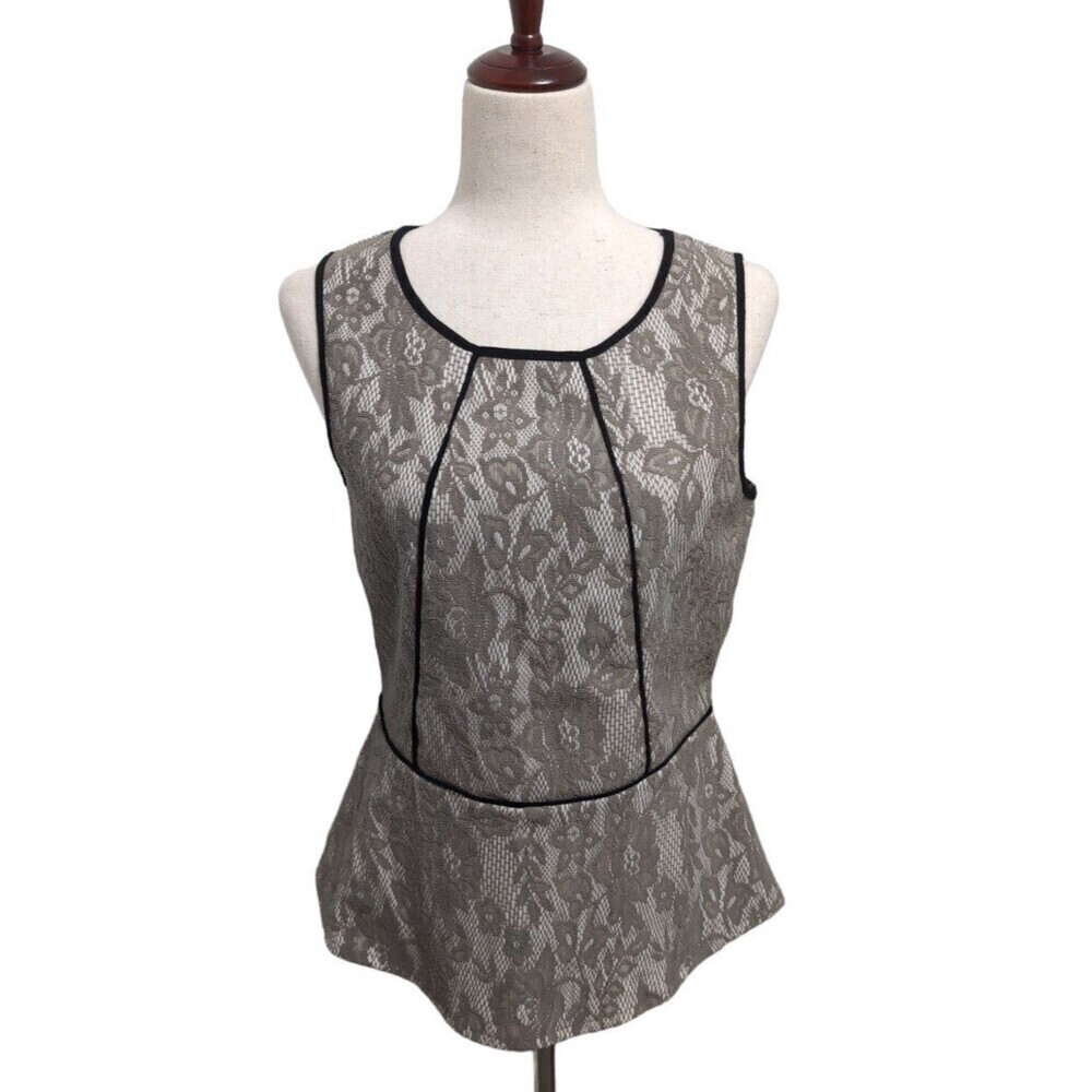 Weston Wear Anthropologie Peplum Top Lace Blouse Neutral Beige Black Nylon Mediu